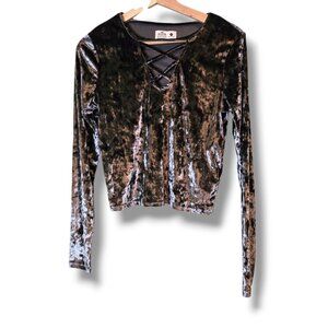 Hollister shirt womens Medium Grey velour long-sleeve